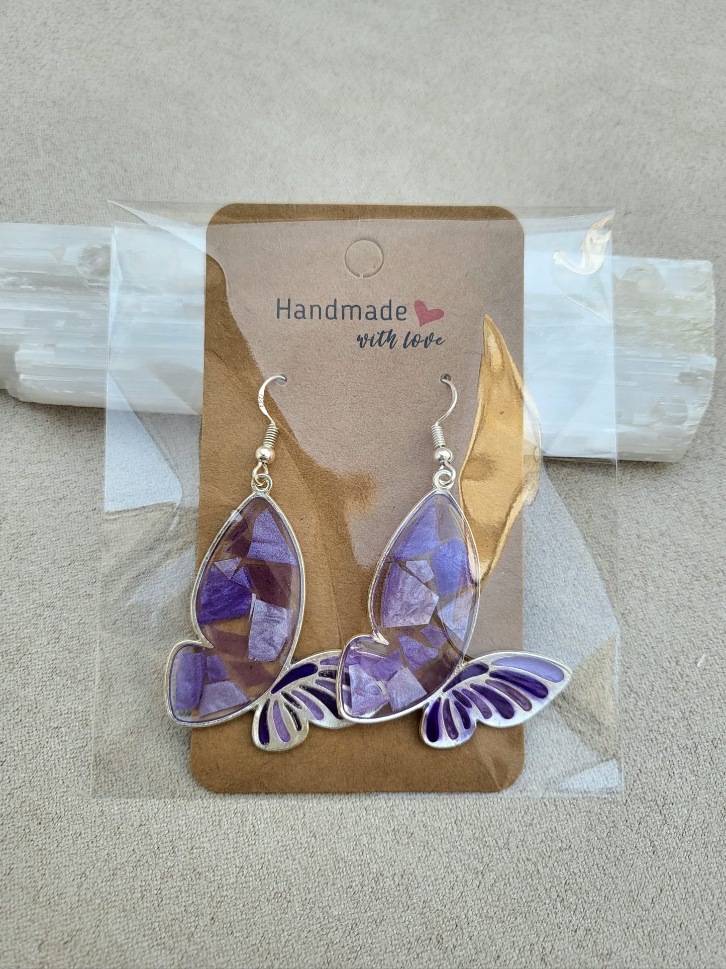 LILAC MOSAIC BUTTERFLY earrings.