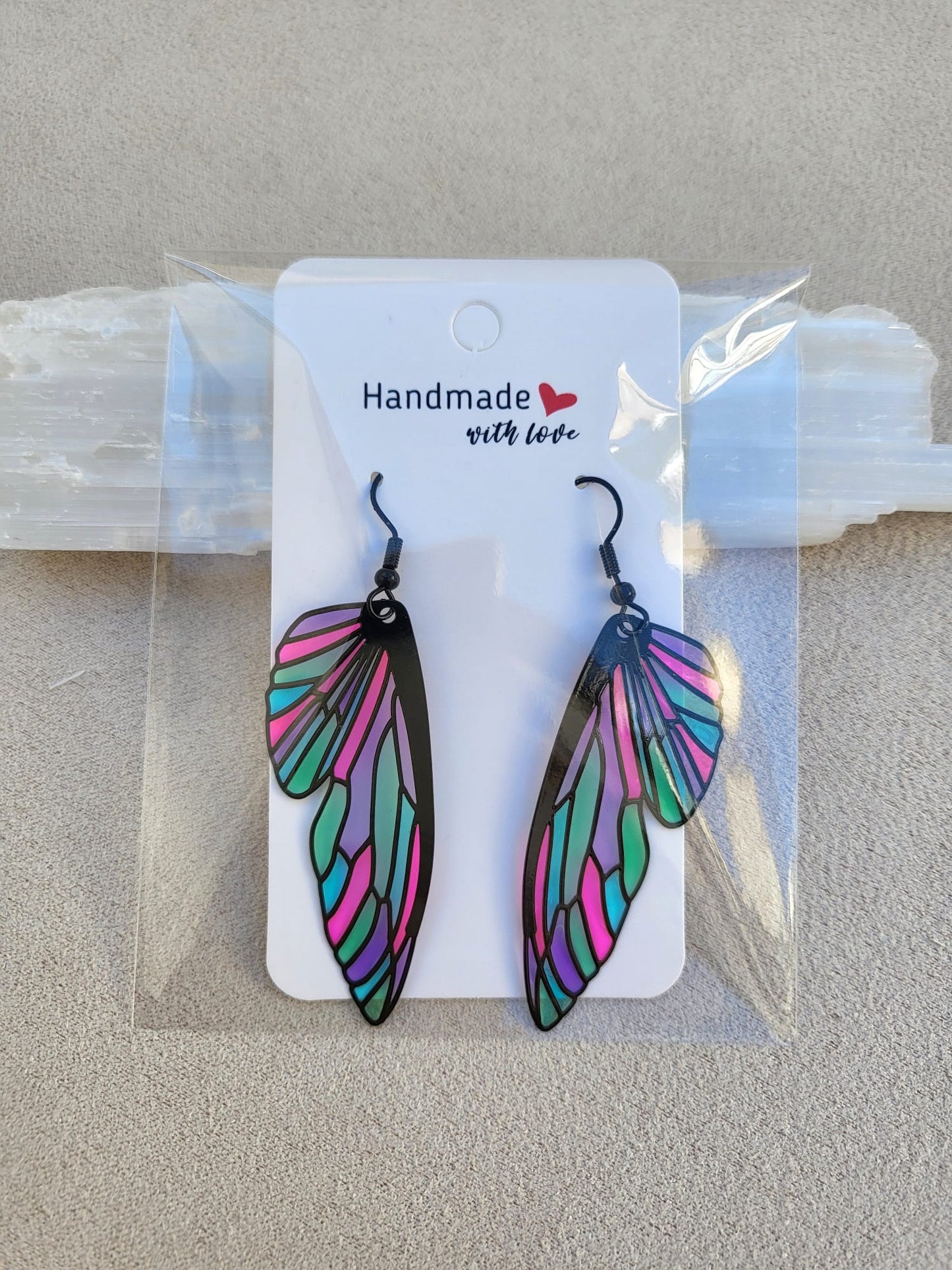 STAINED GLASS BUTTERFLY WINGS earrings.