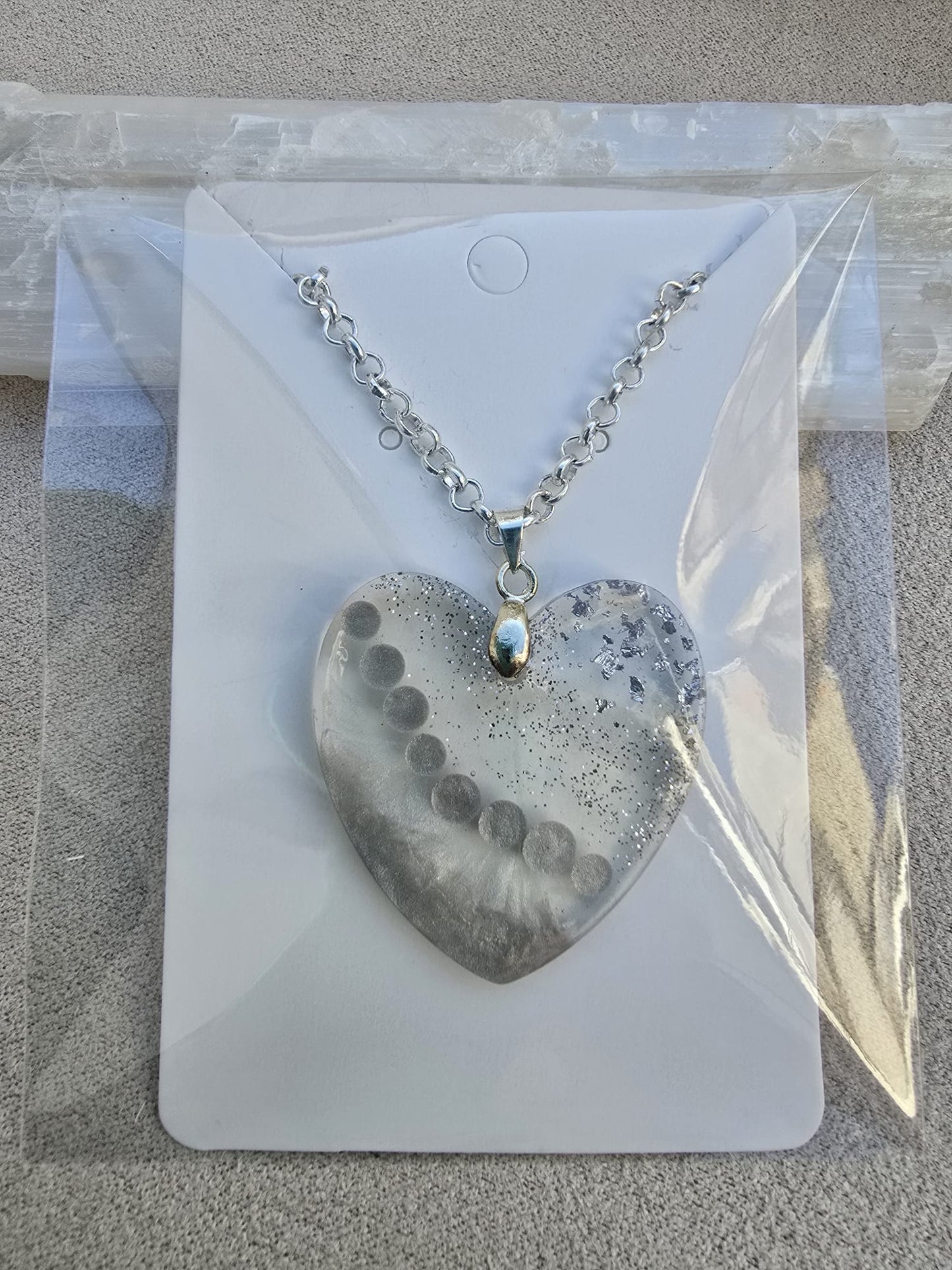 Collar CORAZÓN CRISTAL gotas de plata.